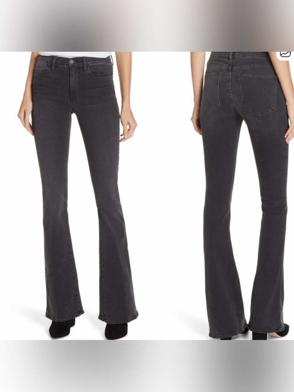 FRAME Le High Flare Charcoal Gray Denim Jeans Size 29 Stretch Festival Boho
